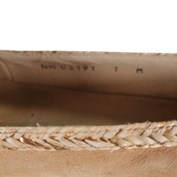 Stuart Weitzman Beige Nubuck Espadrille Flats 7 Braided Trim Cap Toe Spain - Picture 7 of 15